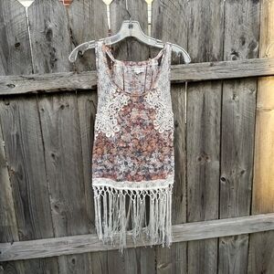 COCO + JAMESON MEDIUM FLORAL FRINGED TANK TOP